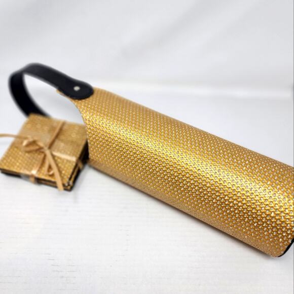 Wine Carrier & Matching Coasters Set Gold Wine Ideal for special occasions New - Picture 1 of 12